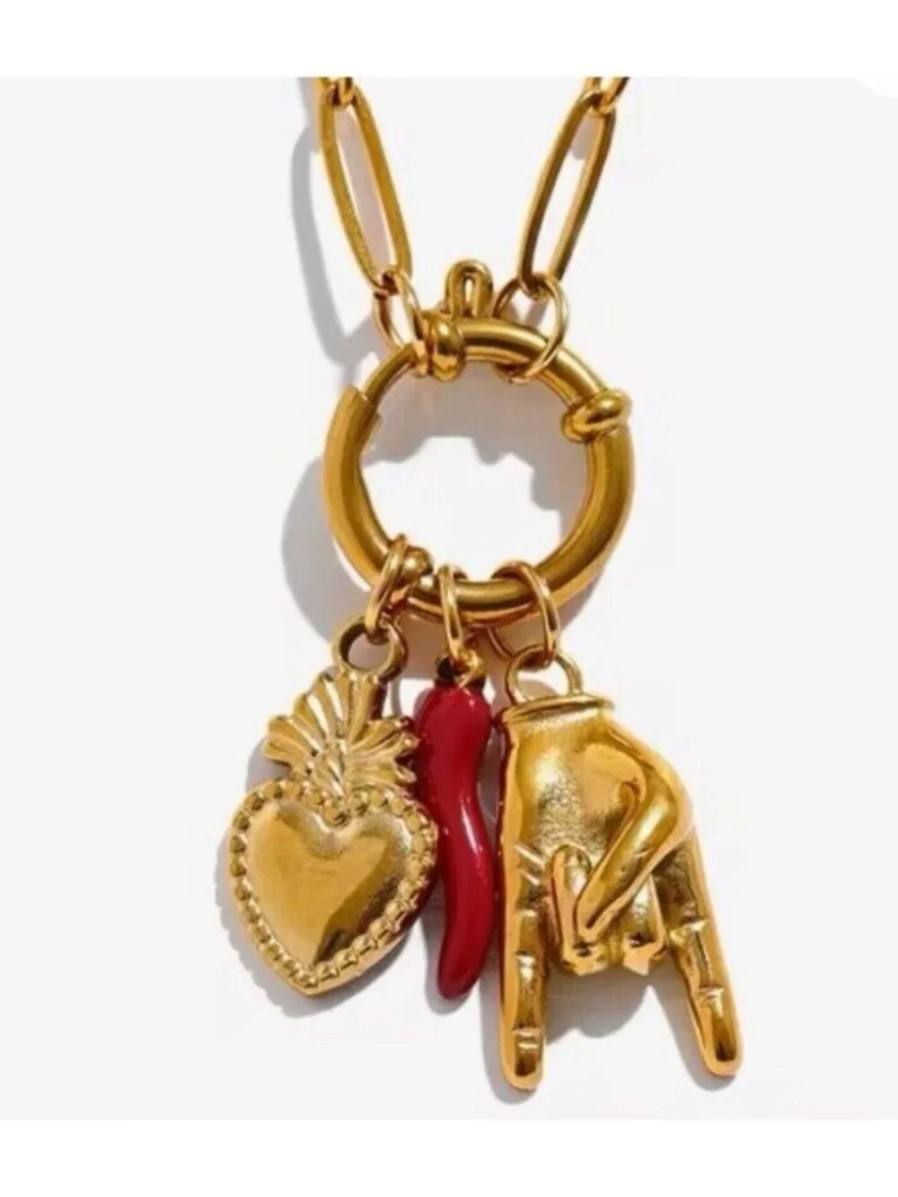 18K Gold Plate Herringbone Charm Holder Necklace Stainless Steel Women’s Jewelry
